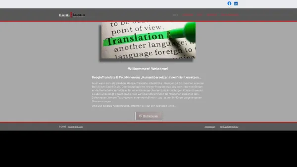 Website Screenshot: sonntrans Fachübersetzungen für Englisch - sonntrans Übersetzungen - Date: 2023-06-15 16:02:34