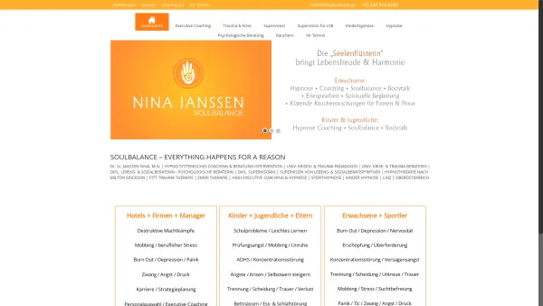 Website Screenshot: JANSSEN UNIVERSITÄRE TRAUMA & KRISEN PÄDAGOGE / HYPNOSE /HYPNOSYSTEMIK /MILTON ERICKSON HYPNOSE / COACHING /SUPERVISION /BODYTALK - Dr. Sc. Janssen Nina, M.Sc. | die Seelenflüsterin | Univ. Trauma & Krise Therapie | Supervision | Hypnose | Coaching | Lebens + Sozialberaterin LSB | Master in hypnosystemischer Intervention & Coaching | psychologische Beratung - Date: 2023-06-15 16:02:34