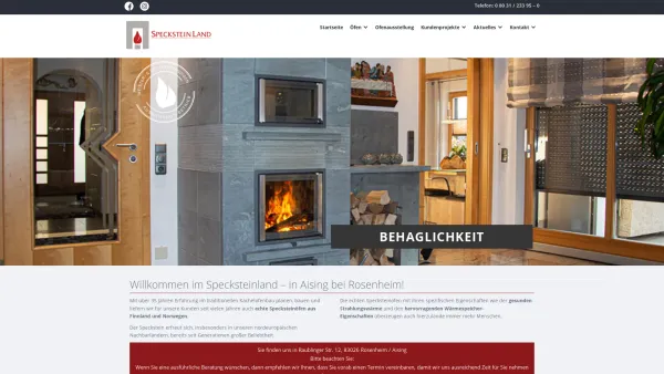 Website Screenshot: Specksteinland - Original Specksteinöfen vom Specksteinland in Aising bei Rosenheim - Date: 2023-06-15 16:02:34