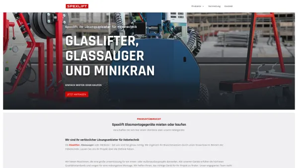 Website Screenshot: Spexlift Hebetechnik - ▷Glaslifter, Glassauger und Krane mieten und kaufen | Spexlift - Date: 2023-06-26 10:26:46