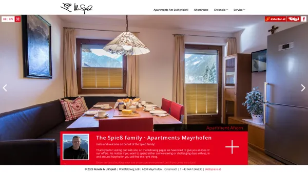Website Screenshot: Spieß KG Skizone Uli Spieß Mayrhofen - Home - Uli Spiess - Apartment Mayrhofen - Date: 2023-06-26 10:22:00
