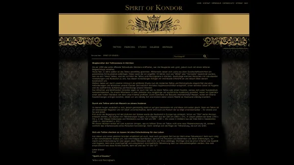 Website Screenshot: Spirit of Kondor Top Art Tattoo Piercing Tätowierung Piercingschmuck Tätowieren - SPIRIT OF KONDOR - Date: 2023-06-26 10:22:00