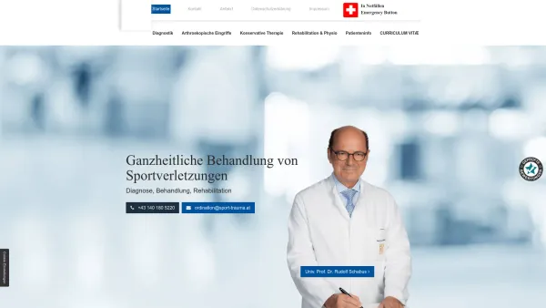Website Screenshot: Ordination Univ.Prof. Dr. Rudolf Schabus - Sportverletzungen in Wien – Kompetenzzentrum Sport & Trauma - Date: 2023-06-26 10:22:00