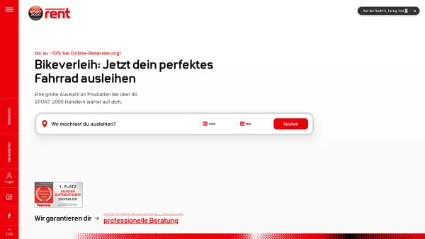 Website Screenshot: Zentrasport Österreich reg.Gen.m.b.H. SPORT 2000 - Fahrradverleih SPORT 2000 rent | bis zu 10% Rabatt - Date: 2023-06-26 10:22:00