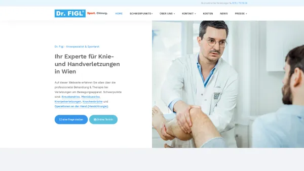 Website Screenshot: Sportarzt Wien Spezialist für Knieverletzungen - Sportarzt Wien: Experte für Knie- & Handverletzungen - Dr. Figl - Date: 2023-06-26 10:22:03