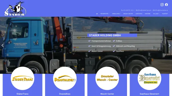 Website Screenshot: Staber Transporte Erdbau GmbH - Transportunternehmen, Erdbau, Sand- & Kiesgewinnung in Kärnten - Staber Holding GmbH - Date: 2023-06-15 16:02:34