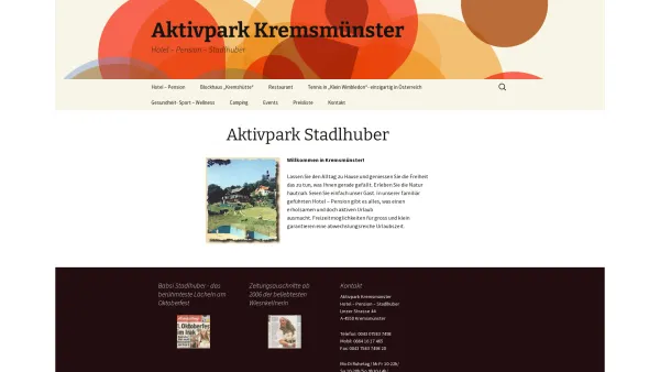 Website Screenshot: Aktivpark Kremsmünster - Aktivpark Kremsmünster | Hotel – Pension – Stadlhuber - Date: 2023-06-15 16:02:34