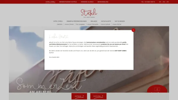 Website Screenshot: Pension Stäfeli - 4 Sterne Hotel Garni in Zug-Lech am Arlberg | Stäfeli - Date: 2023-06-15 16:02:34