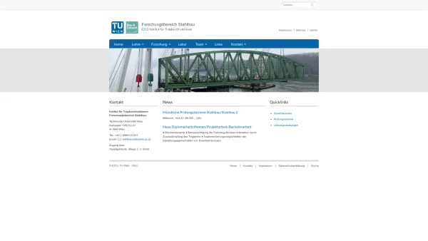 Website Screenshot: Institute for Steel Structures Vienna University of Technology - Home: Forschungsbereich Stahlbau | TU Wien - Date: 2023-06-14 10:45:25