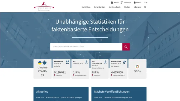 Website Screenshot: Statistik Austria - Startseite - STATISTIK AUSTRIA - Die Informationsmanager - Date: 2023-06-14 10:45:25
