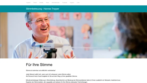 Website Screenshot: Stimmbetreuung Logopädie Stimmtraining Sprecherziehung Rhetorik Graz Österreich - Stimmbetreuung - Hannes Tropper - Startseite - Date: 2023-06-26 10:22:27