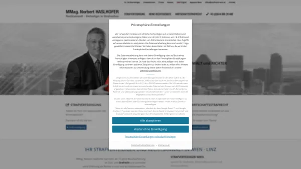 Website Screenshot: Rechtsanwalt MMag. Norbert Haslhofer, Verteidiger in Strafsachen - Strafverteidiger Wien MMag. Norbert Haslhofer » Strafrecht - Date: 2023-06-26 10:22:33