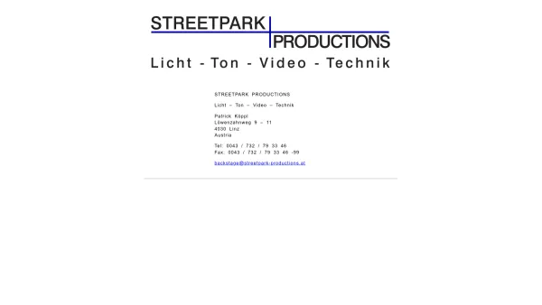 Website Screenshot: Patrick www - STREETPARK PRODUCTIONS - Licht - Ton - Video - Technik - Patrick Köppl - Date: 2023-06-26 10:22:31