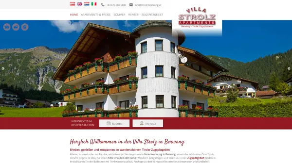 Website Screenshot: Apartment Villa Strolz, Berwang 28, Zugspitz Arena, Tirol, Österreich - Willkommen - Apartments Villa Strolz in Berwang im Tiroler Zugspitzgebiet - Date: 2023-06-26 10:22:36