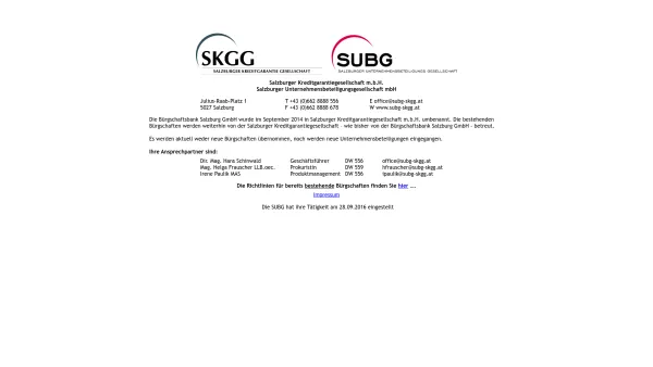 Website Screenshot: SUBG Salzburger Unternehmensbeteiligungsgesellschaft m.b.H. - www.subg-skgg.at - Date: 2023-06-26 10:22:41