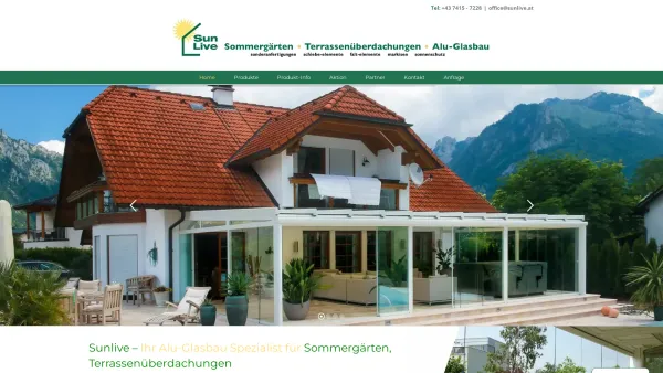 Website Screenshot: SUNLIVE GmbH Terrassenüberdachungen Wintergärten Glas-Alubau - Sunlive.at: Sommergärten, Terrassenüberdachungen, Wintergärten & mehr! - Date: 2023-06-15 16:02:34