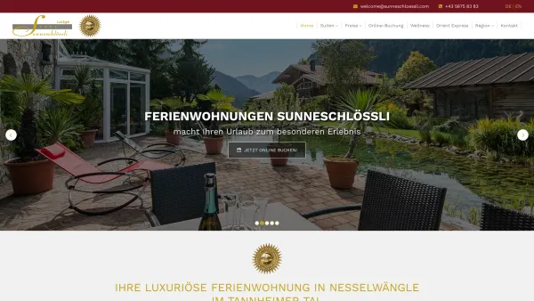 Website Screenshot: Ferienwohnungen Sunneschlössli - Luxuriöse Ferienwohnung im Tannheimer Tal - Ferienwohnungen Sunneschlössli - Date: 2023-06-26 10:22:42