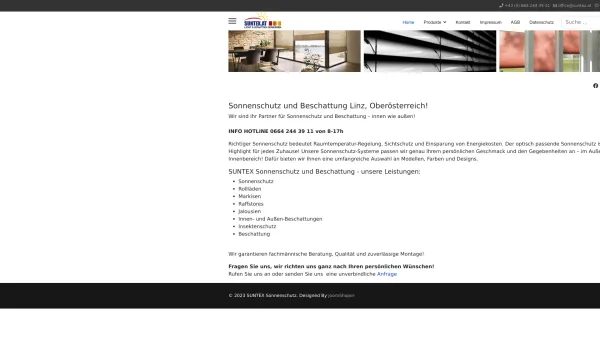 Website Screenshot: SUNTEX Sonnenschutz - Home - Date: 2023-06-26 10:22:44