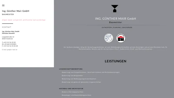 Website Screenshot: Bausachverständiger Ing. Günther Mair - Ing. Günther Mair GmbH – BAUMEISTER - Date: 2023-06-26 10:22:44