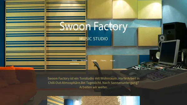 Website Screenshot: Swoon Factory - Swoon Factory ist ein Tonstudio mit Wohnraum. Harte Arbeit in Chill-Out-Atmosphäre.Bei Tageslicht. Nach Sonnenuntergang? Arbeiten wir weiter. - swoonfactory - Date: 2023-06-15 16:02:34
