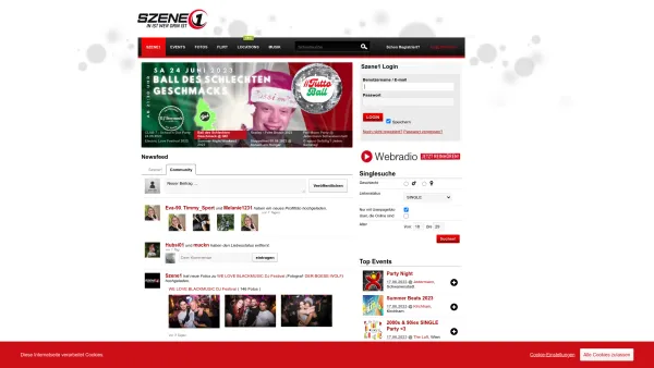 Website Screenshot: Szene1 Entertainment GmbH - SZENE1.AT - In ist wer drin ist - Date: 2023-06-26 10:22:47