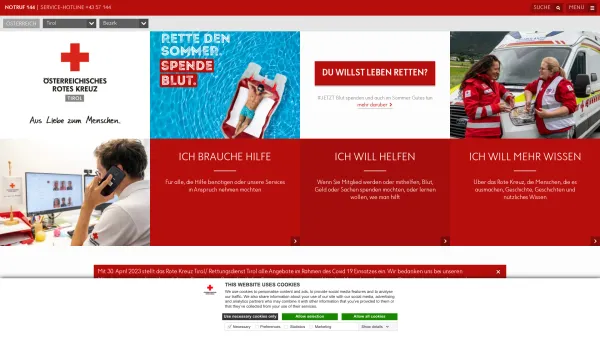 Website Screenshot: Rotes Kreuz Österr Bezirksstelle Kufstein Ortsstelle RK Tirol - Home – Rotes Kreuz - Date: 2023-06-26 10:22:50