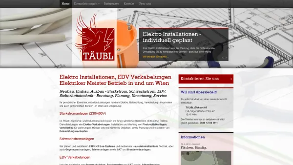 Website Screenshot: Elektroinstallationen Täubl - Elektro Installationen, EDV Verkabelungen in Wien und Umgebung - TÄUBL Elektro KG - Date: 2023-06-26 10:22:50