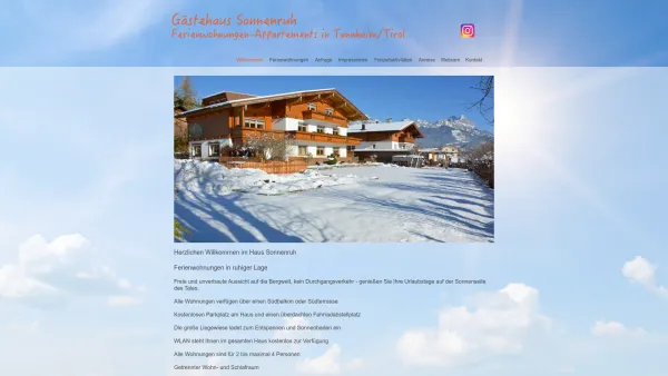 Website Screenshot: Gästehaus Sonnenruh TannheTannheimertal - Gästehaus Sonnenruh - Willkommen - Date: 2023-06-26 10:22:50