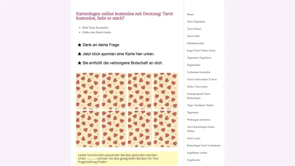 Website Screenshot: Tarot Kostenlos mit Orakel - Kartenlegen online Tarot Kostenlos - Liebt er mich? Mit Deutung - Tarot Kostenlos Online Orakel - Date: 2023-06-14 10:46:52