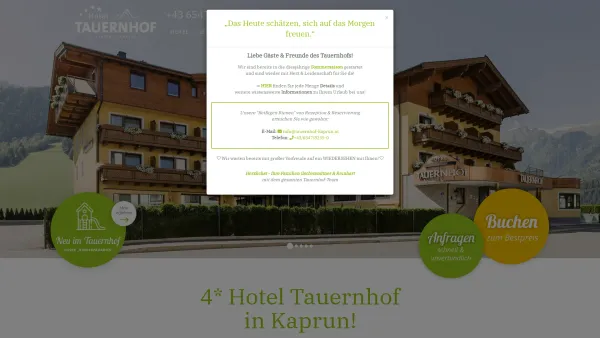 Website Screenshot: Hotel *** Tauernhof Kaprun Kitzsteinhorn Urlaub der Europa Sportregion Salzburger Land Österreich - 4* Wellness Hotel Tauernhof in Kaprun - Salzburger Land - Date: 2023-06-26 10:22:53