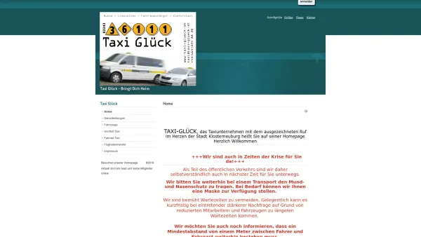 Website Screenshot: Taxi Glück das zuverlässige Taxiunternehmen Klosterneuburg. - Taxi Glück - Home - Date: 2023-06-26 10:22:56