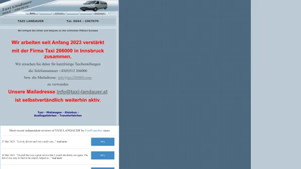 Website Screenshot: TAXI LANDAUER - Taxi Landauer - Ausflugsfahrten und Tagesfahrten - Date: 2023-06-14 10:45:37