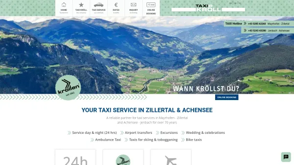 Website Screenshot: +++ Taxi Peter Kröll Mayrhofen ++ 05285-62260 ++ www.taxikroell.com ++ - Taxi in the Zillertal & Achensee - Taxi Kröll (EN) - Date: 2023-06-26 10:22:56