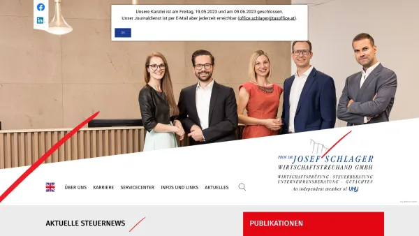 Website Screenshot: Hon. Prof. Mag. Dr. Josef Schlager - Startseite » Prof. Dr. Josef Schlager Wirtschaftstreuhand GmbH - Date: 2023-06-15 16:02:34