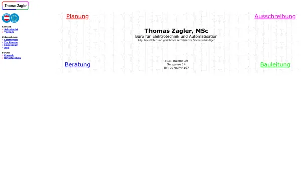 Website Screenshot: Thomas Zagler Elektroplanung - Thomas Zagler Elektroplanung - Date: 2023-06-26 10:22:59