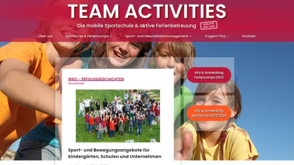 Website Screenshot: Gemeinnütziger Verein TEAM ACTIVITIES - TEAM ACTIVITIES - Ferienbetreuung, Sportkurse, Sommercamps 2022 - Date: 2023-06-26 10:22:59