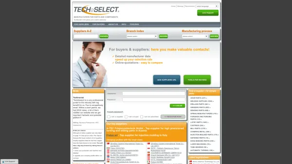 Website Screenshot: Tech2select online-Plattform für die Industrie GmbH - Portal for parts and components, sourcing manufacturers, subcontractors, suppliers - Date: 2023-06-26 10:23:02