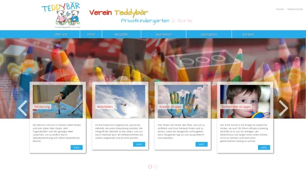 Website Screenshot: Kindergarten Teddybär mit drei Standorten in Wien. Er bietet Förderung in allen pädagogischen Bereichen Sprache Spiel Musik Kreati - Verein Teddybär - Date: 2023-06-26 10:23:02