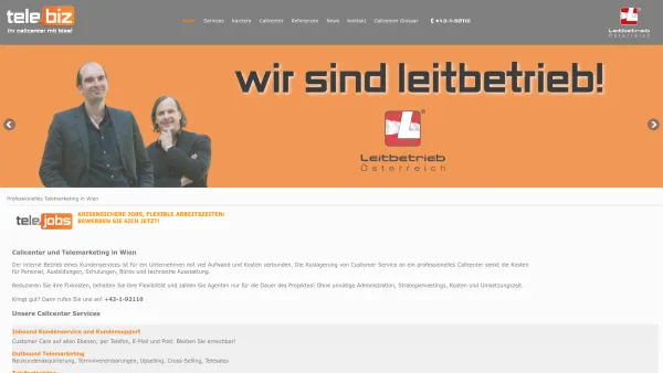 Website Screenshot: Telebiz Telemarketing und Vertriebsges.m.b.H - Telebiz - Inbound und Outbound Callcenter in Wien - Date: 2023-06-14 10:37:49
