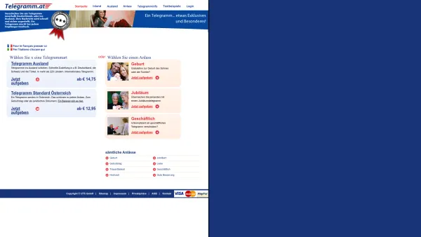 Website Screenshot: Telegramm.at - Telegrammen Schicken in Österreich und ins Ausland. Ein Telegramm senden geht auch mit Blumen und Schmuckblatt. - Date: 2023-06-26 10:23:05