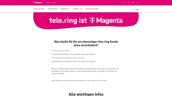 Website Screenshot: Astronic tele.ring Startseite Privat - tele.ring ist jetzt Magenta | Magenta - Date: 2023-06-26 10:23:05