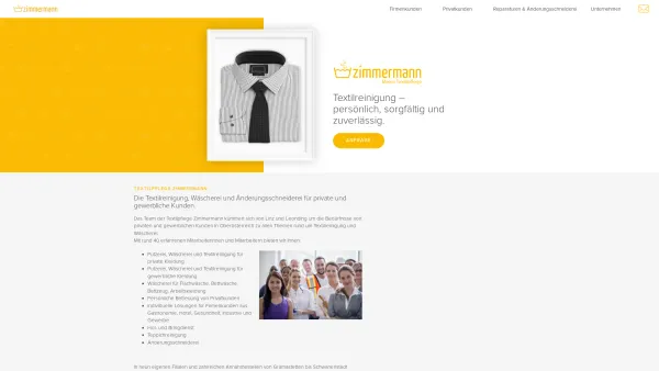 Website Screenshot: Textilpflege Zimmermann GmbH - Textilpflege Zimmermann - persönlich, sorgfältig und zuverlässig - Date: 2023-06-26 10:23:07