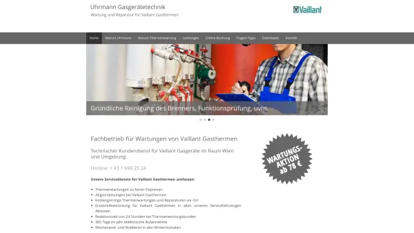 Website Screenshot: UHRMANN GASGERÄTETECHNIK OG - Uhrmann Fachbetrieb für Vaillant Gasgeräte: Thermenwartung Wien - Date: 2023-06-26 10:23:13