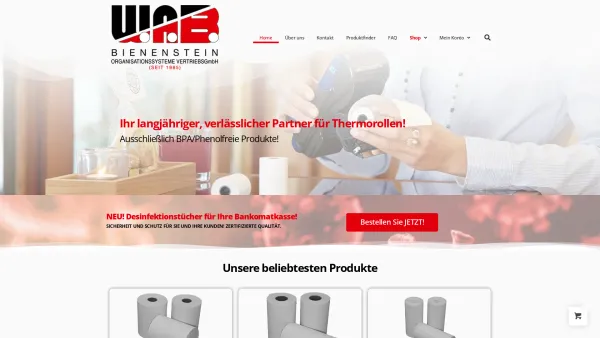 Website Screenshot: W.A.B. Bienenstein Organisationssysteme Vertriebs GmbH - Thermorollen, Normalpapierrollen und Zubehör für Ihre Kasse - Date: 2023-06-15 16:02:34