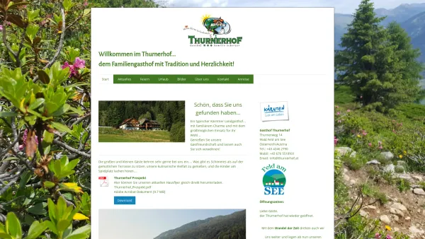 Website Screenshot: Gasthof Thurnerhof - Start - Gasthof Thurnerhof Familie Scherzer Feld am See - Date: 2023-06-14 10:45:45