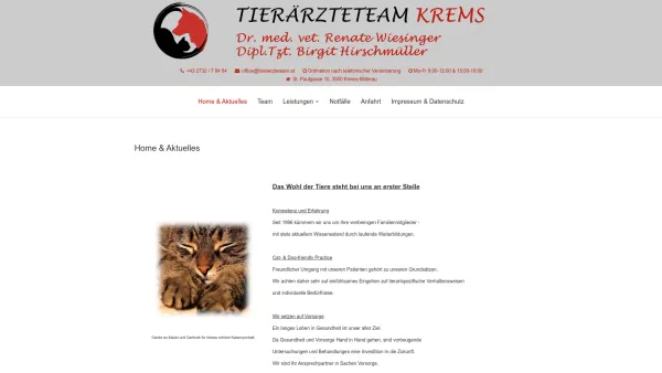 Website Screenshot: Tierärzte-Team Krems Dr Renate Wiesinger - Home & Aktuelles - Date: 2023-06-14 10:38:27