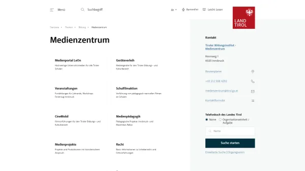 Website Screenshot: Tiroler Bildungsinstitut Medienzentrum d Landes Medienzenturm Forward - Medienzentrum | Land Tirol - Date: 2023-06-26 10:23:19