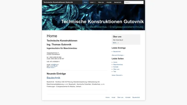 Website Screenshot: Ing. Thomas Gutovnik Technische Konstruktionen Gutovnik - Home | Technische Konstruktionen Gutovnik - Date: 2023-06-26 10:23:27