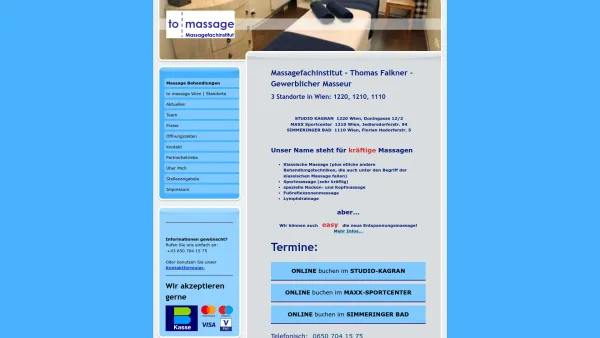 Website Screenshot: thomas falkner massagefachinstitut - to Massage Massagen in 1110, 1210, 1220 Wien - Date: 2023-06-26 10:23:28