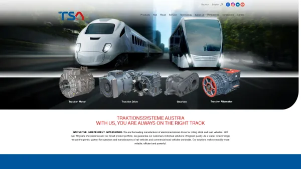 Website Screenshot: traktionssysteme austria - Traction motor manufacturer ǀ TSA - Traktionssysteme Austria - Date: 2023-06-26 10:23:36